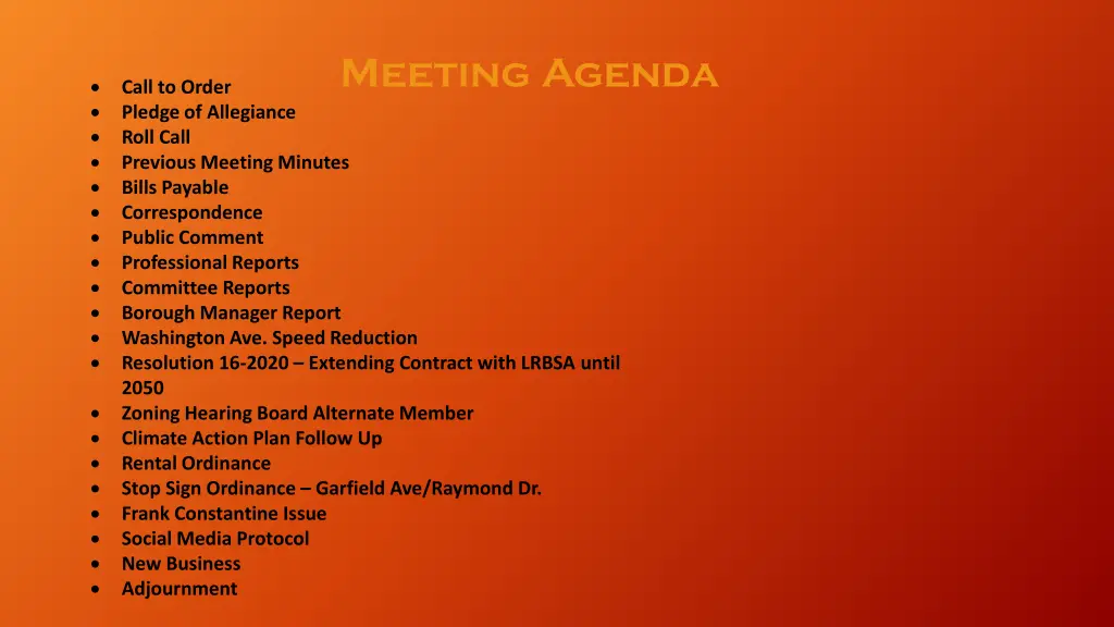 meeting agenda