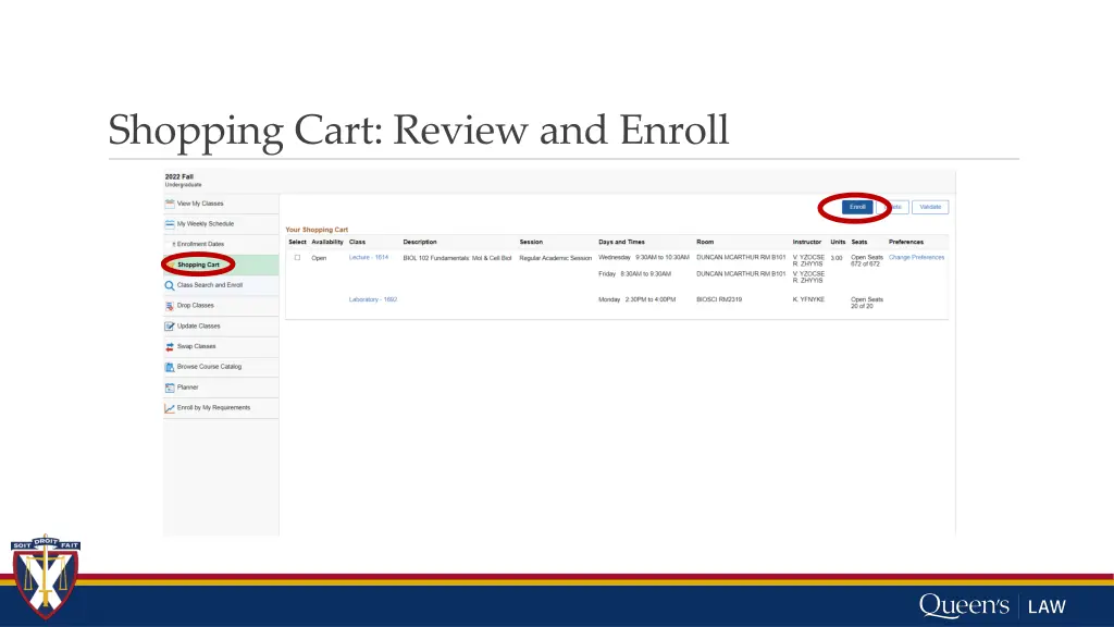 shopping cart review and enroll