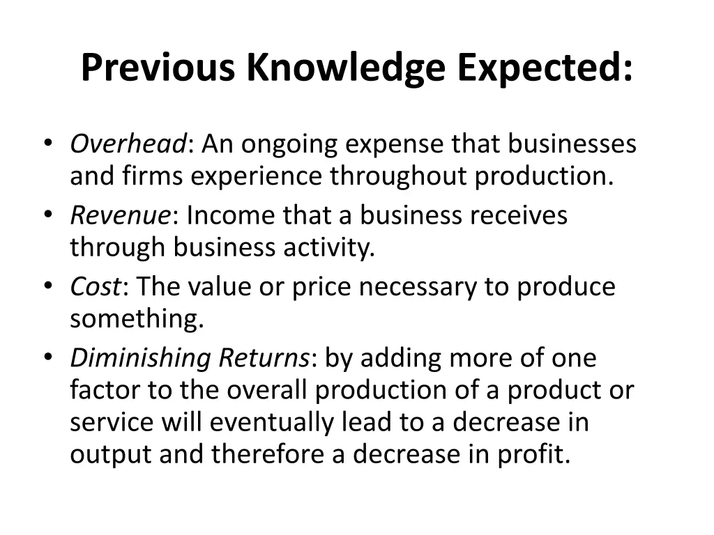 previous knowledge expected 1