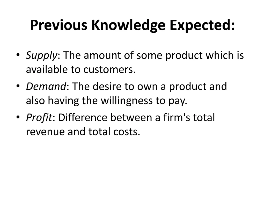 previous knowledge expected
