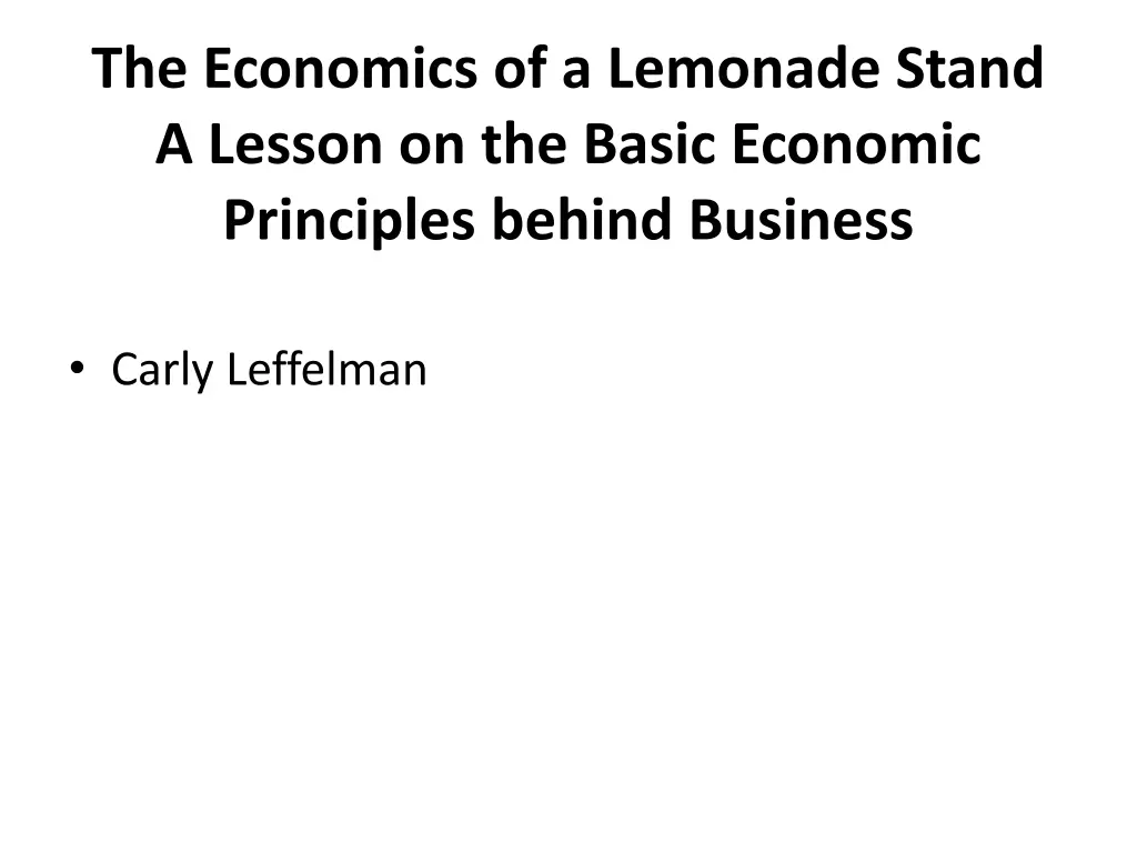 the economics of a lemonade stand a lesson