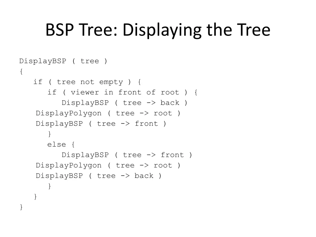 bsp tree displaying the tree