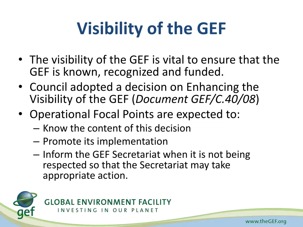 visibility of the gef