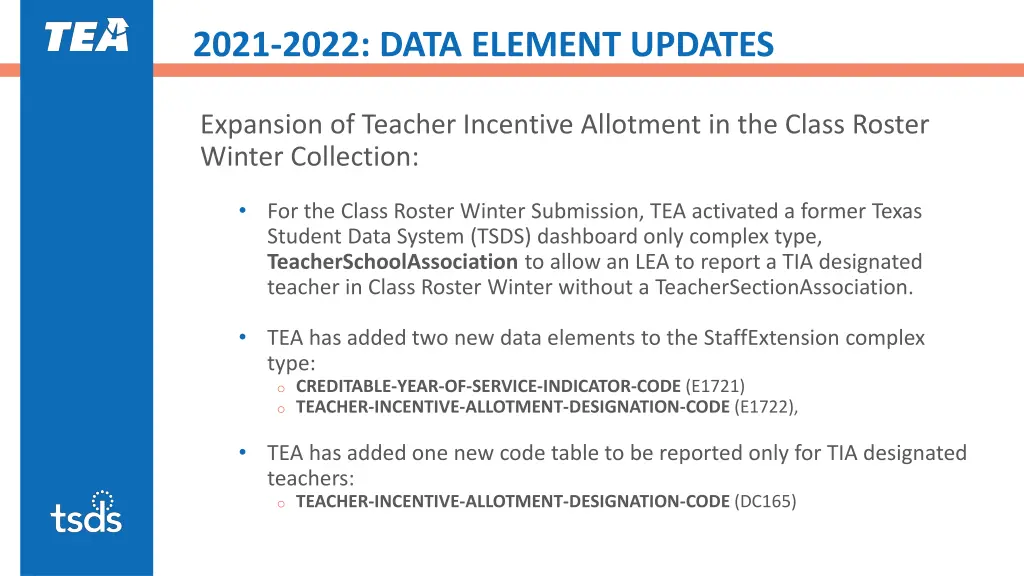 2021 2022 data element updates