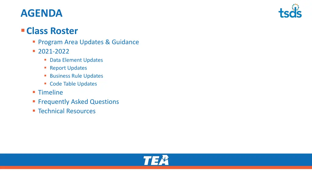 agenda class roster program area updates guidance