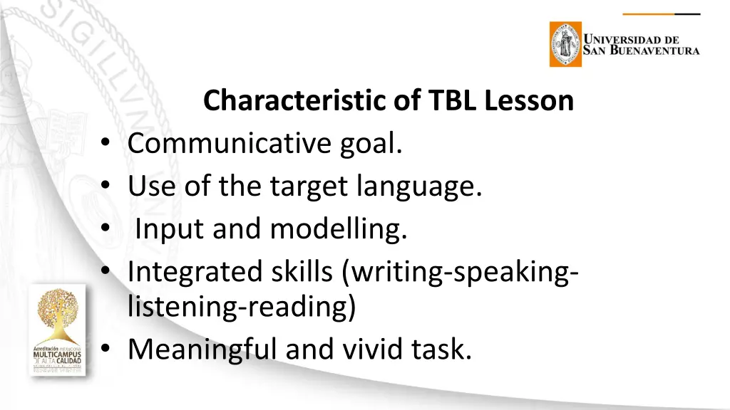 characteristic of tbl lesson communicative goal