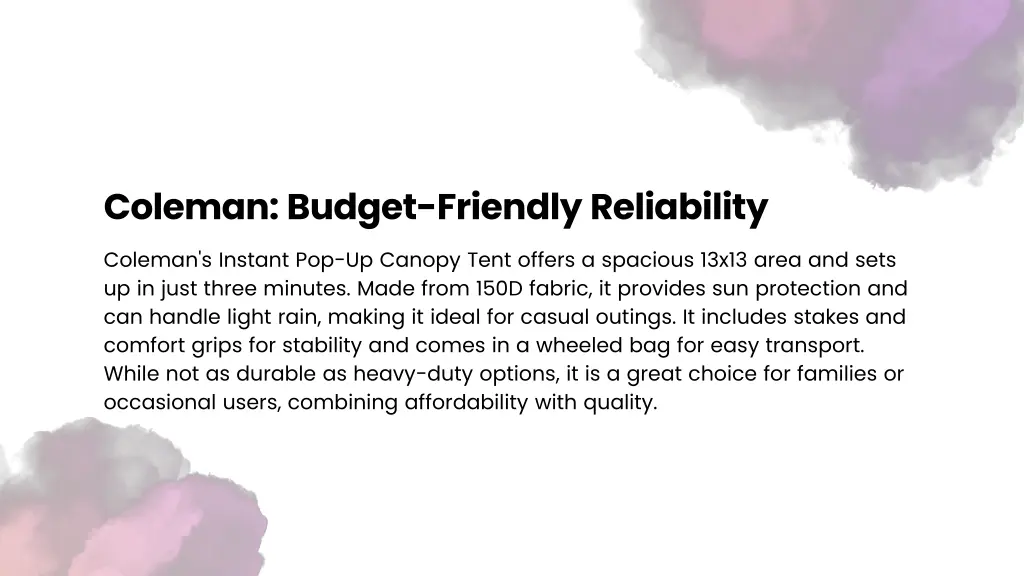 coleman budget friendly reliability