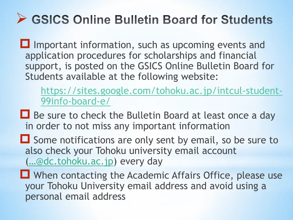gsics online bulletin board for students