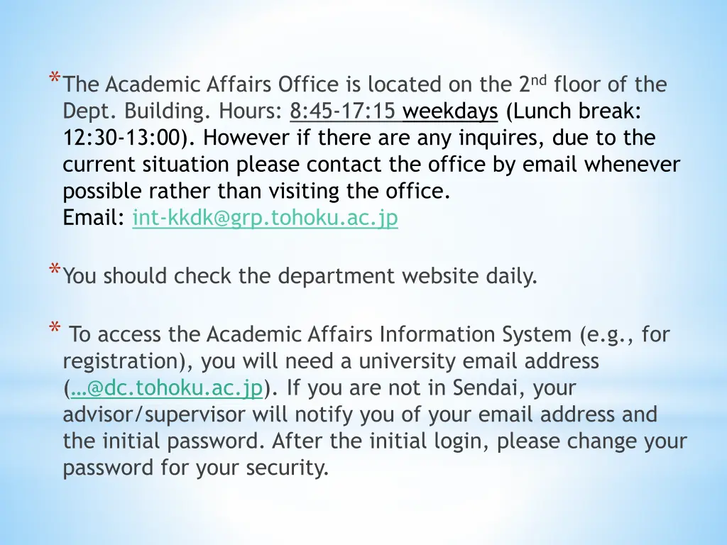 the academic affairs office is located