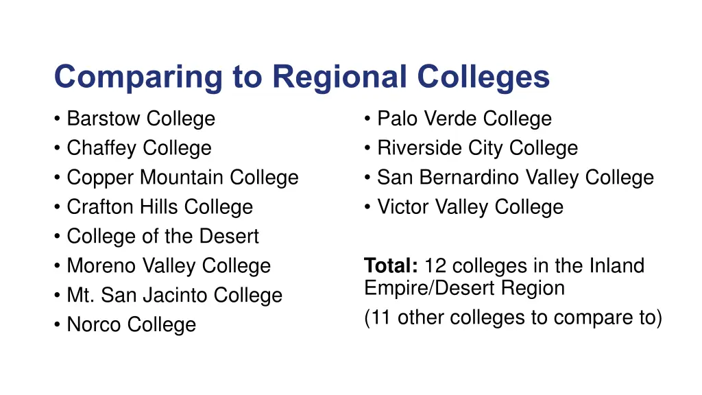 comparing to regional colleges