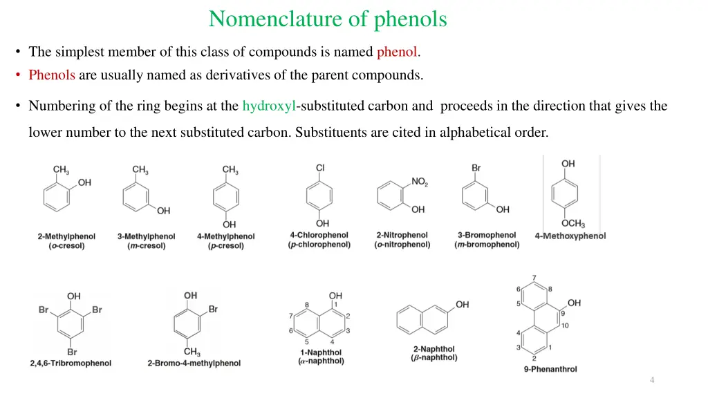 nomenclature of phenols