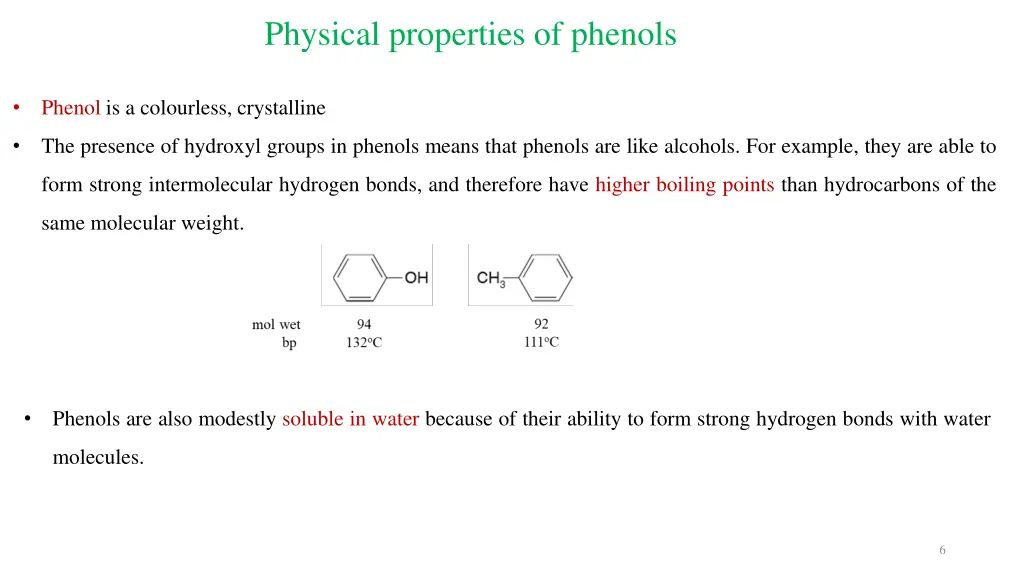physical properties of phenols