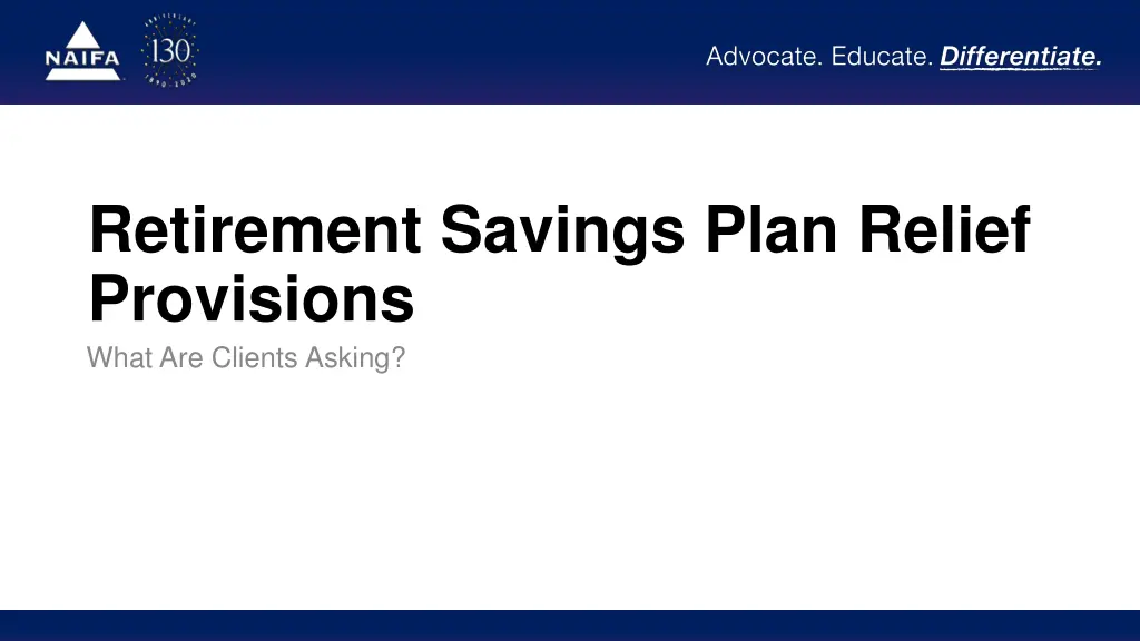 retirement savings plan relief provisions what