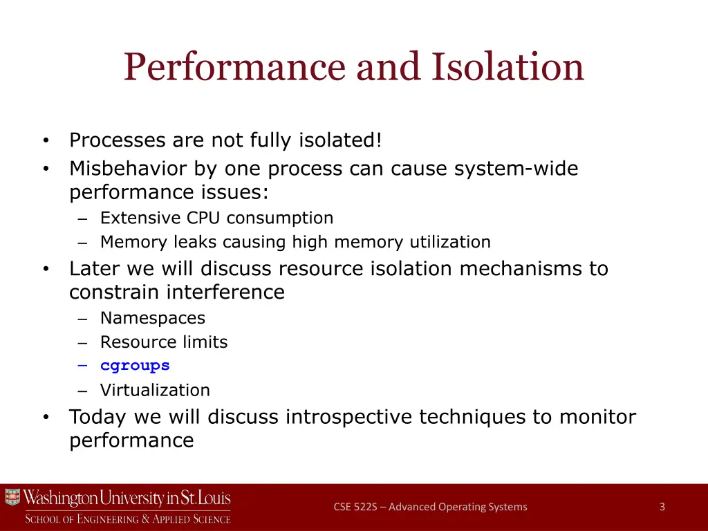 performance and isolation