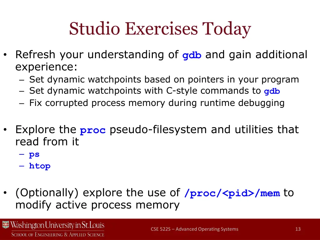 studio exercises today