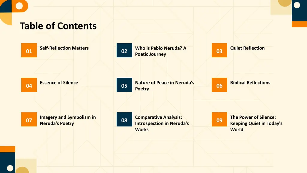 table of contents