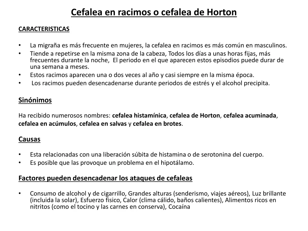 cefalea en racimos o cefalea de horton