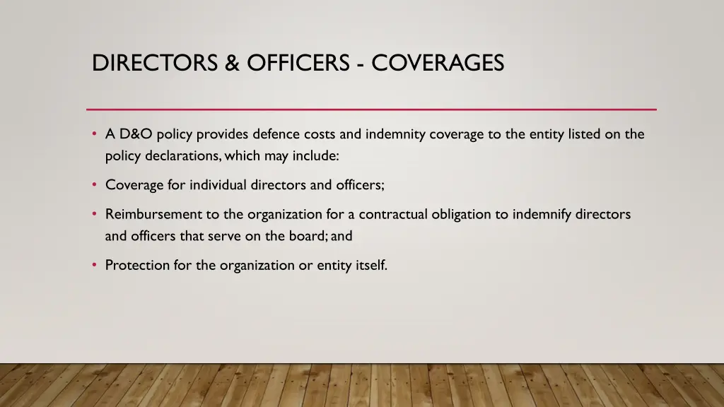 directors officers coverages