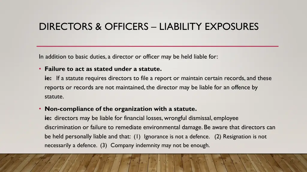 directors officers liability exposures