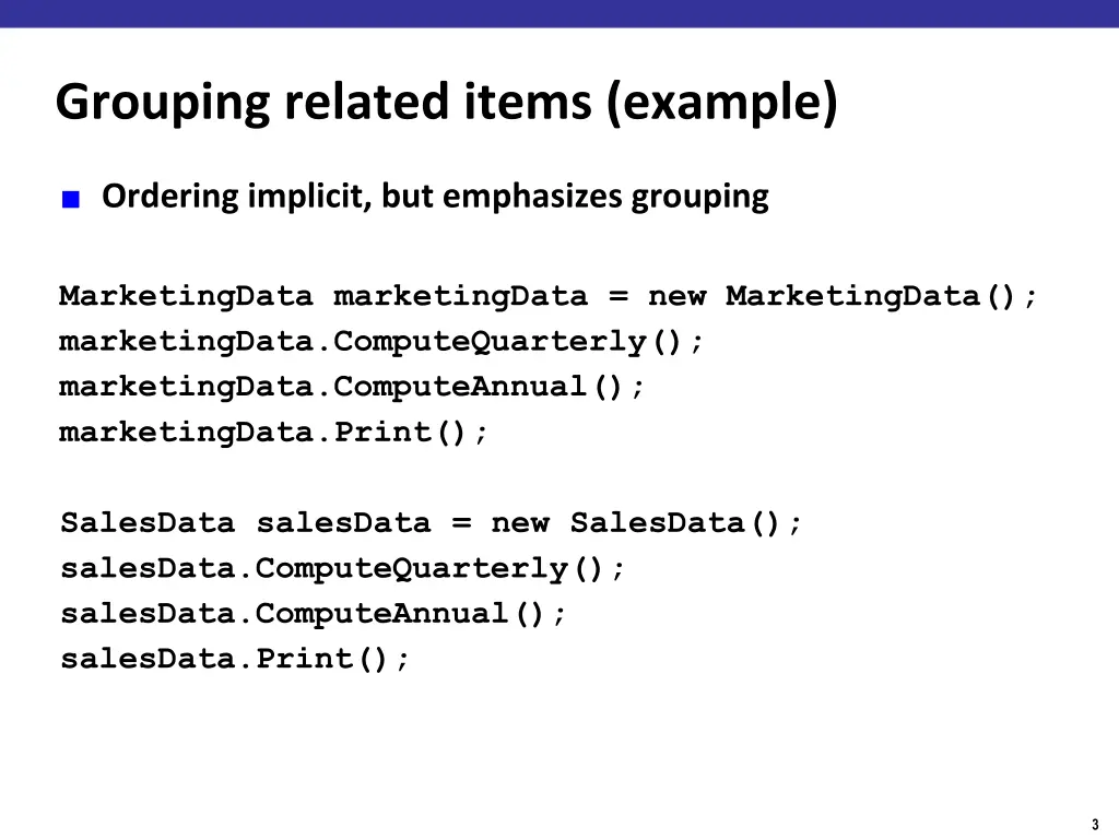 grouping related items example