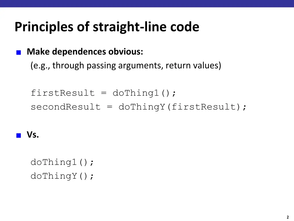 principles of straight line code