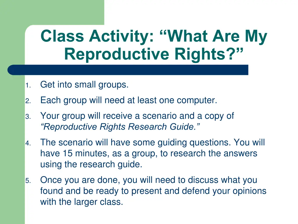 class activity what are my reproductive rights