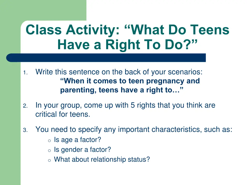 class activity what do teens have a right to do 1