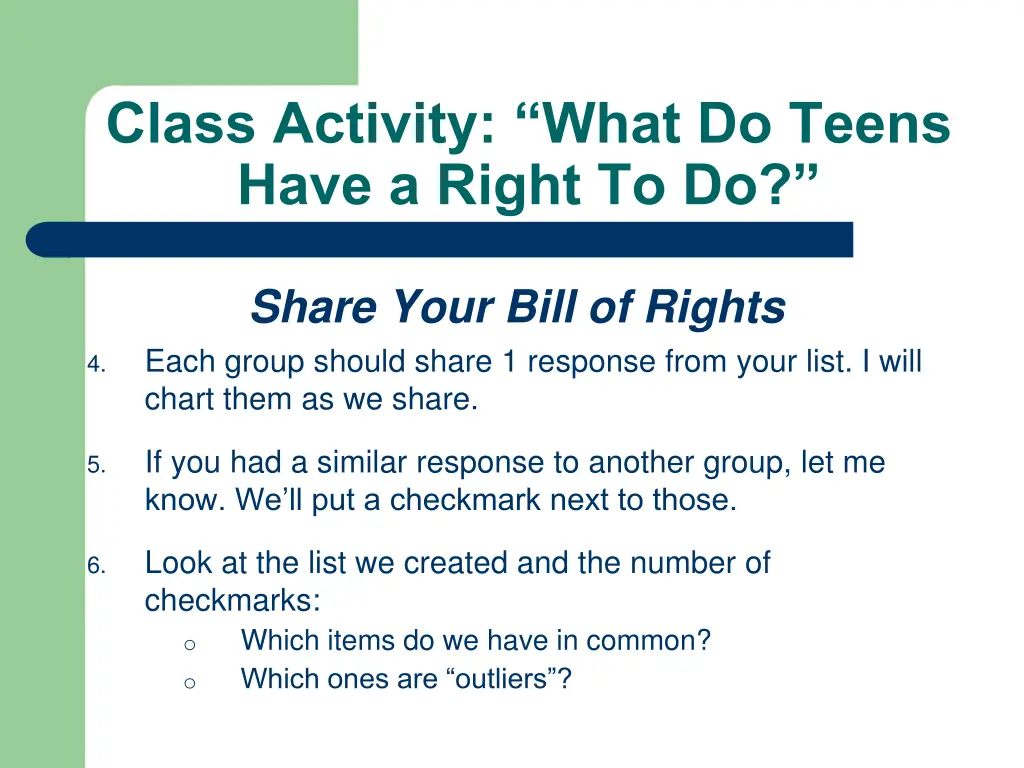 class activity what do teens have a right to do 2