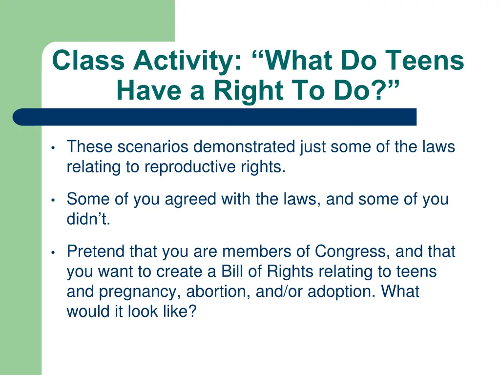 class activity what do teens have a right to do