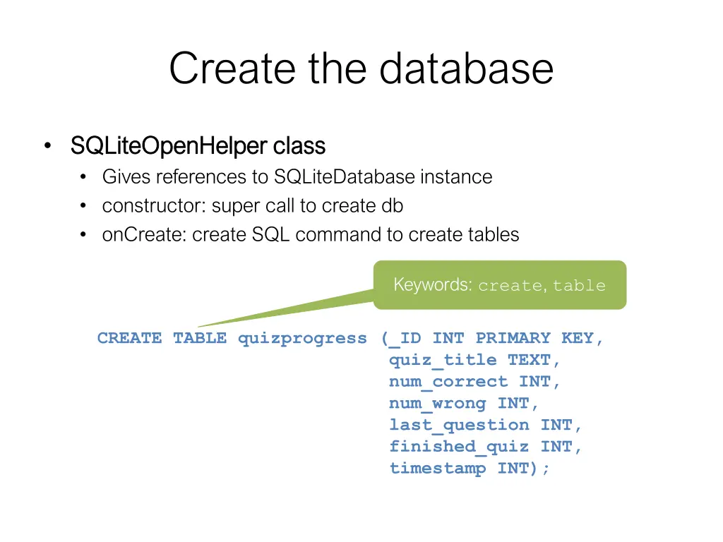 create the database 1
