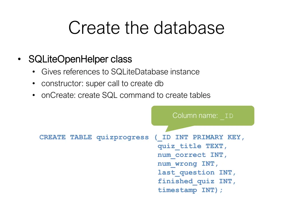 create the database 3