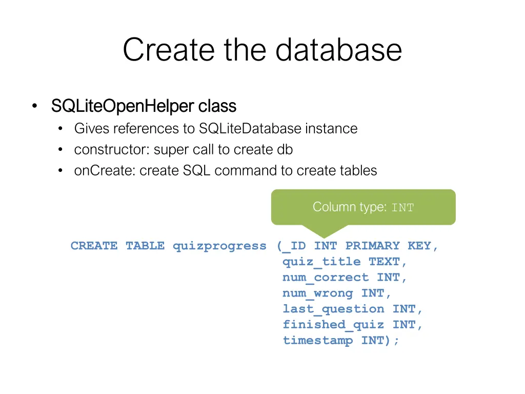 create the database 4