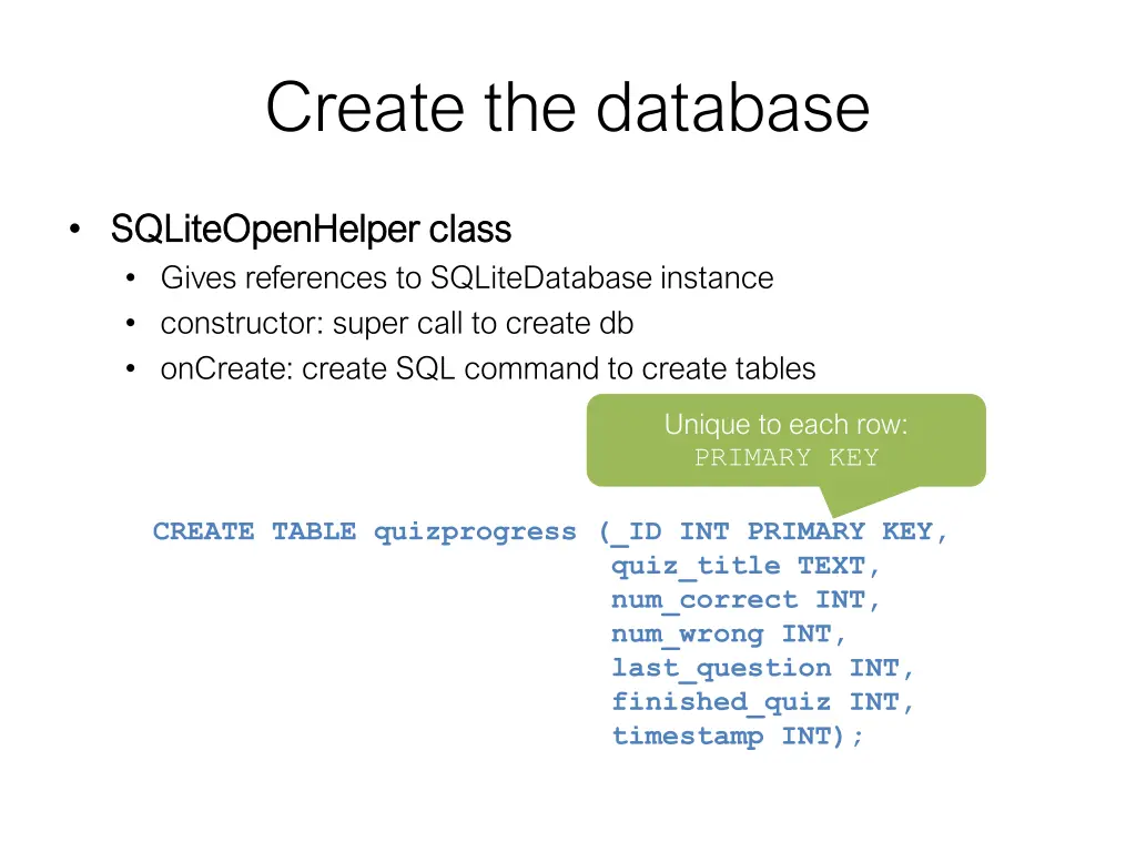 create the database 5