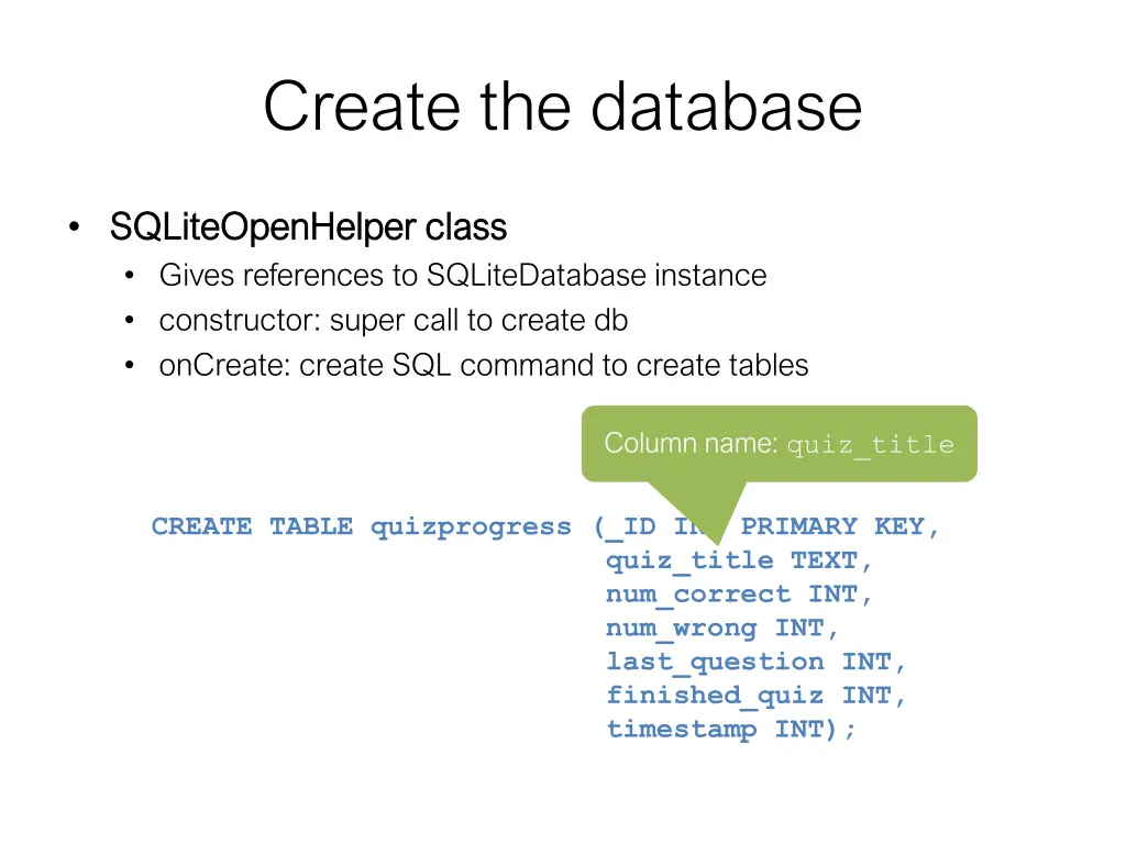 create the database 6