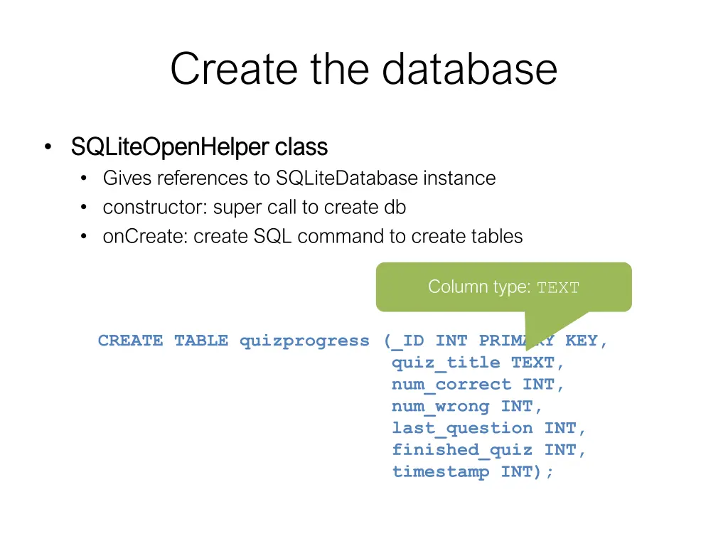 create the database 7