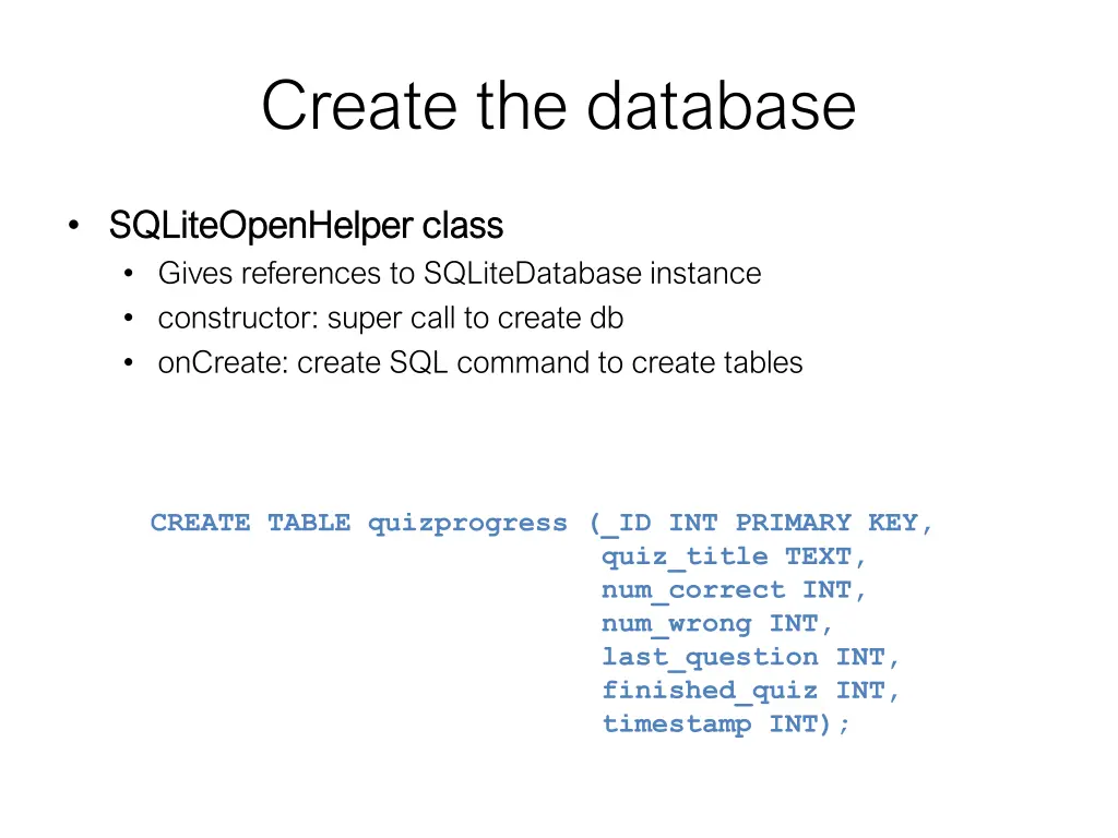 create the database