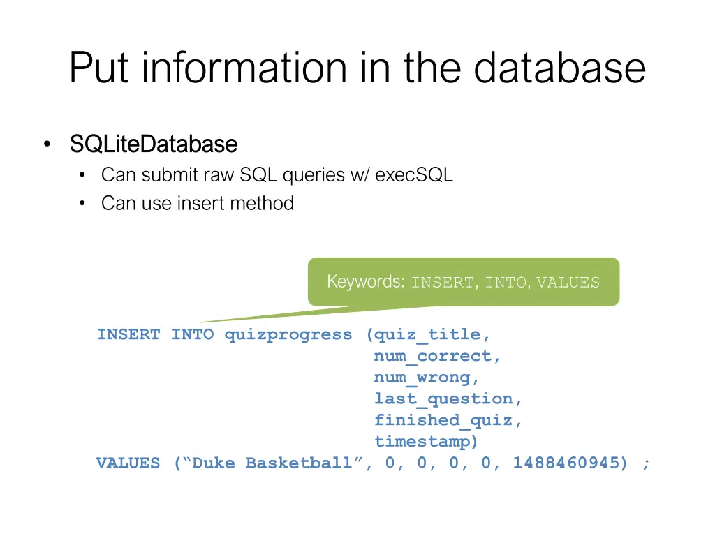 put information in the database 1