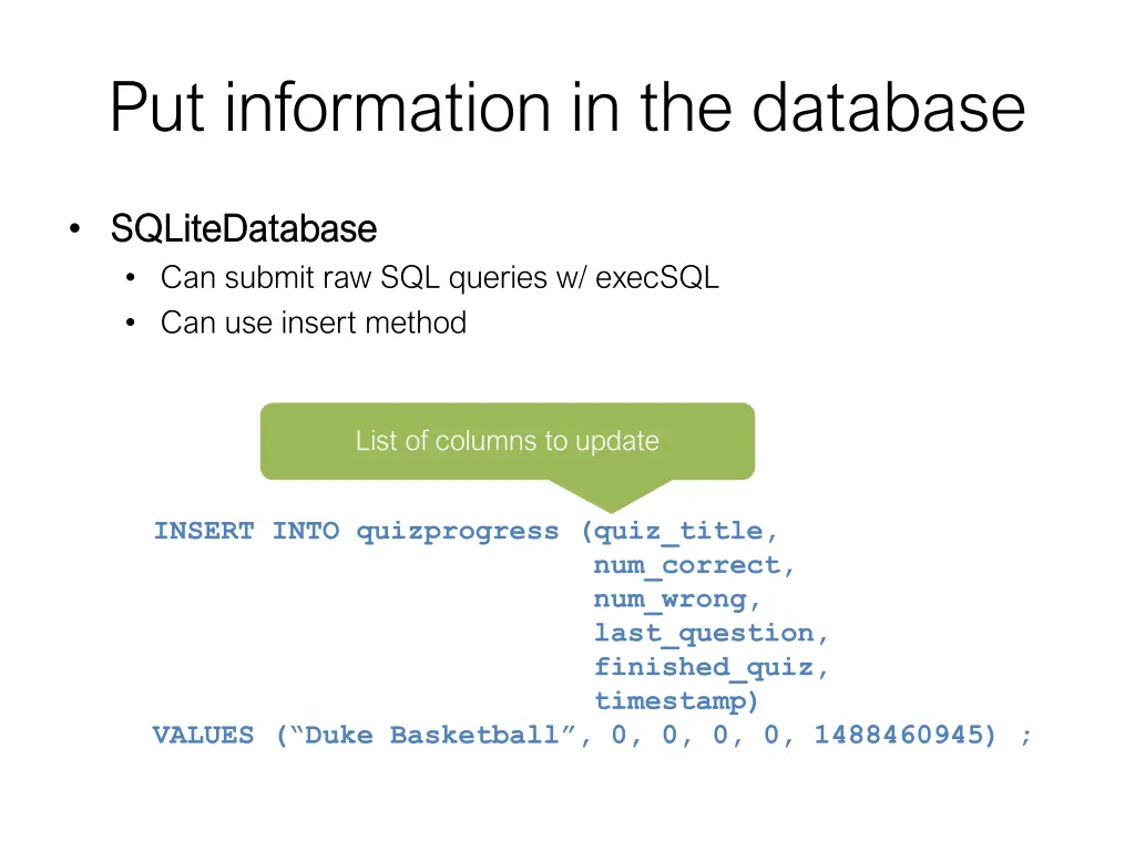 put information in the database 2
