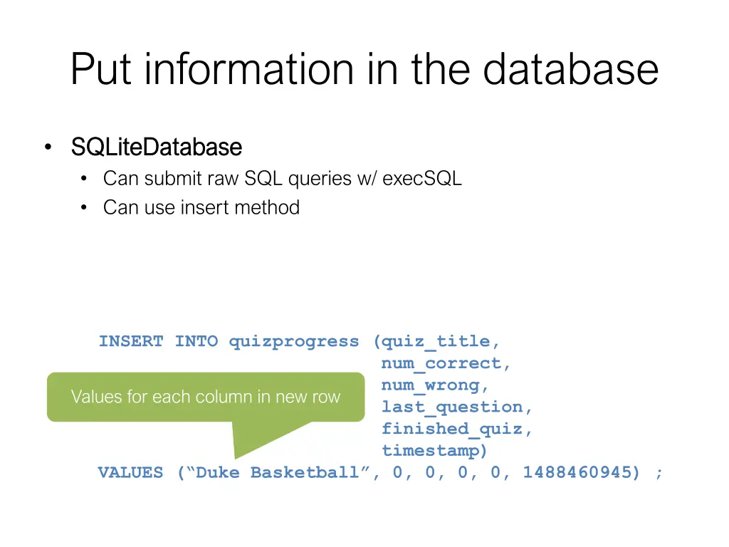 put information in the database 3