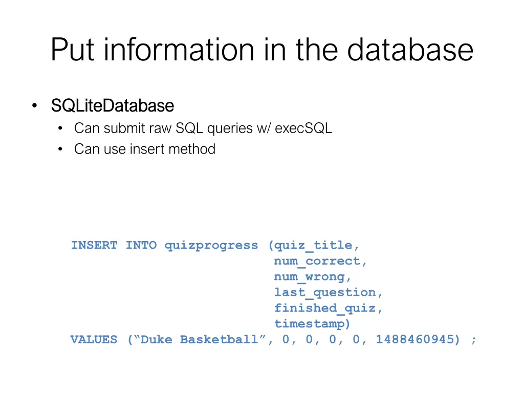 put information in the database