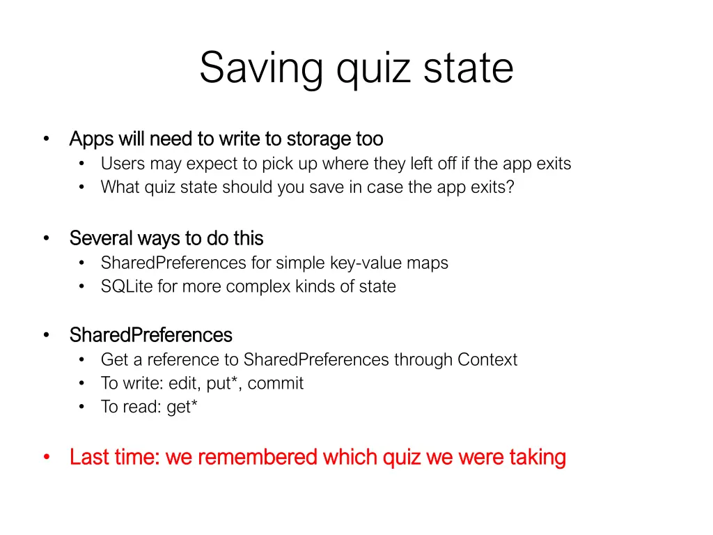 saving quiz state