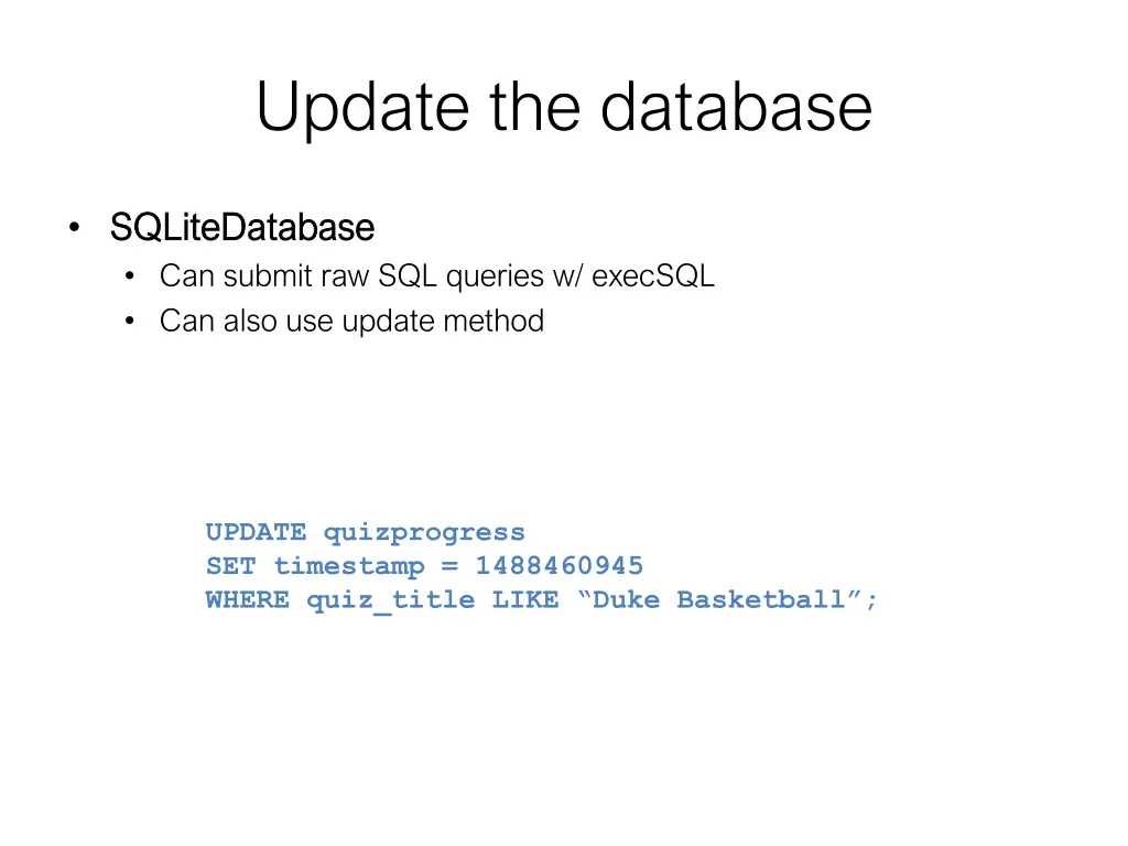 update the database