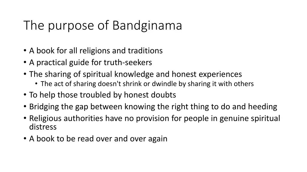 the purpose of bandginama