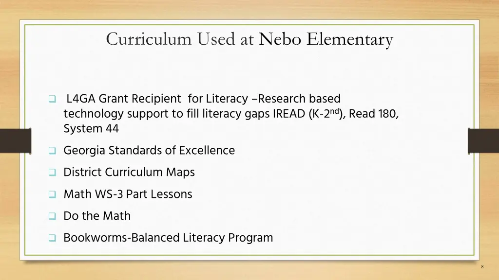 curriculum used at nebo elementary