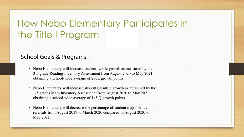 how nebo elementary participates in the title