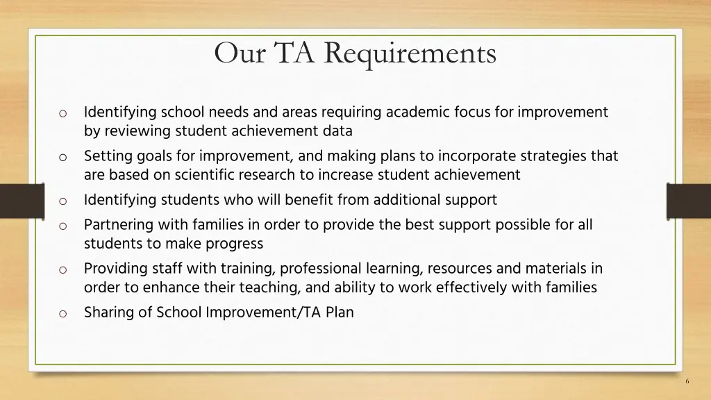 our ta requirements