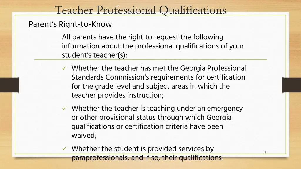 teacher professional qualifications parent