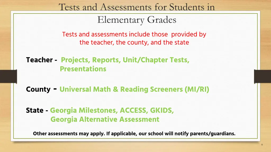 tests and assessments for students in elementary