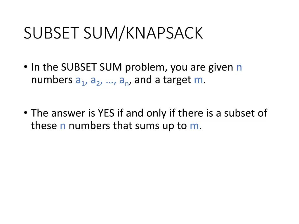subset sum knapsack