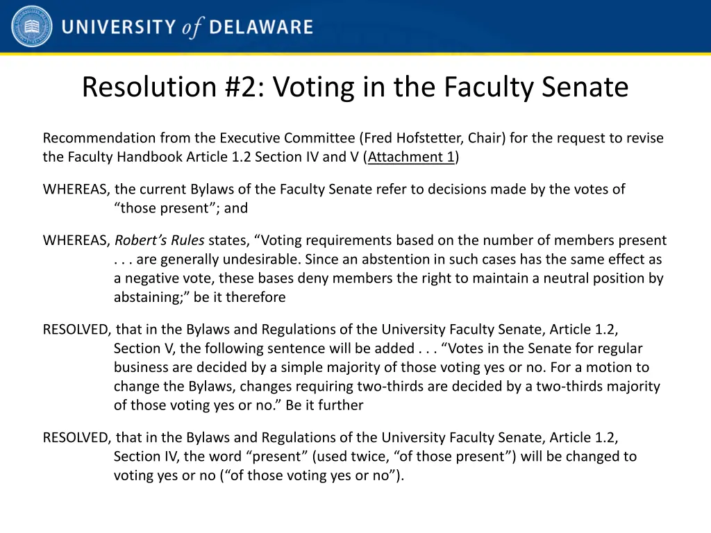 resolution 2 voting in the faculty senate